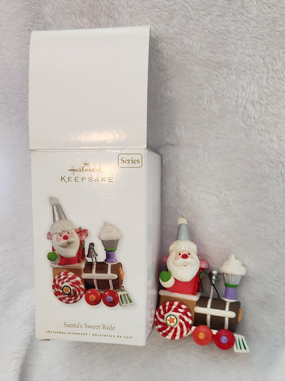 Santa's Sweet Ride Christmas Ornament - White & Red